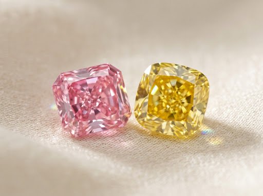 Loose fancy pink and yellow diamonds