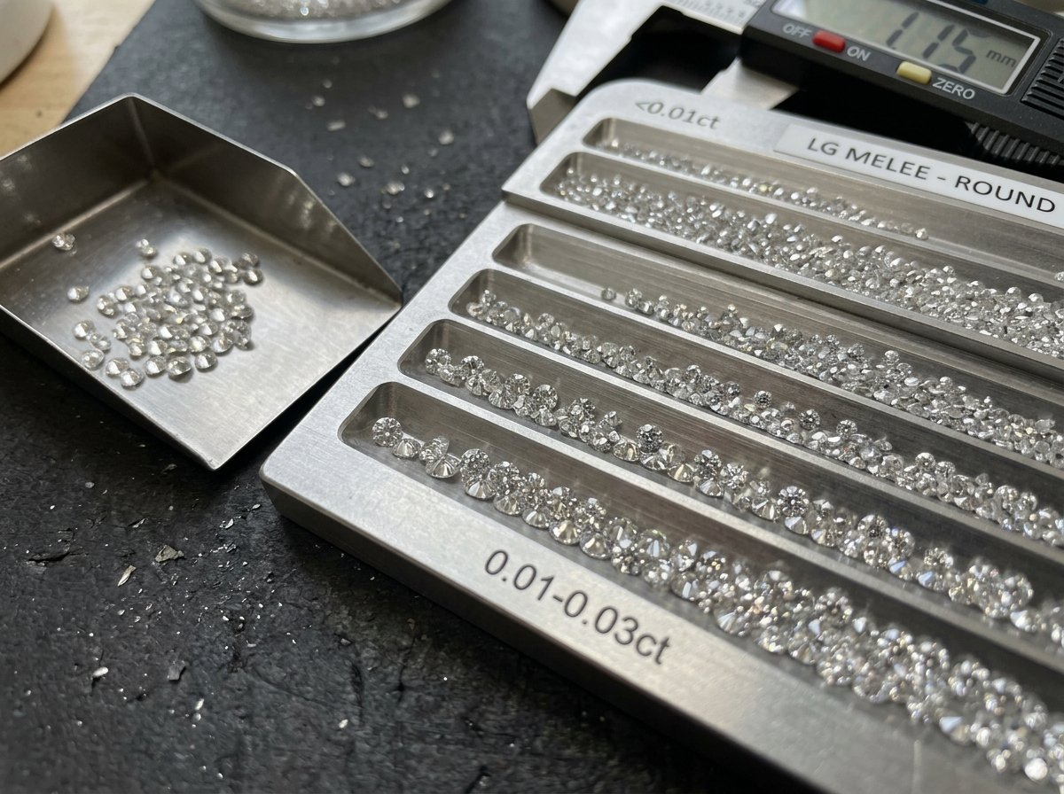 Loose Calibrated Star Melee Lab-Grown Diamonds in gemological tray